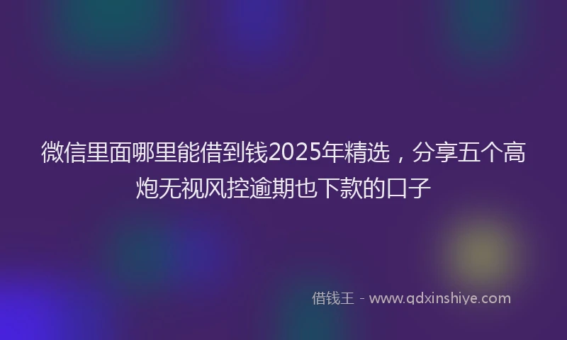 微信里面哪里能借到钱2025年精选，分享五个高炮无视风控逾期也下款的口子