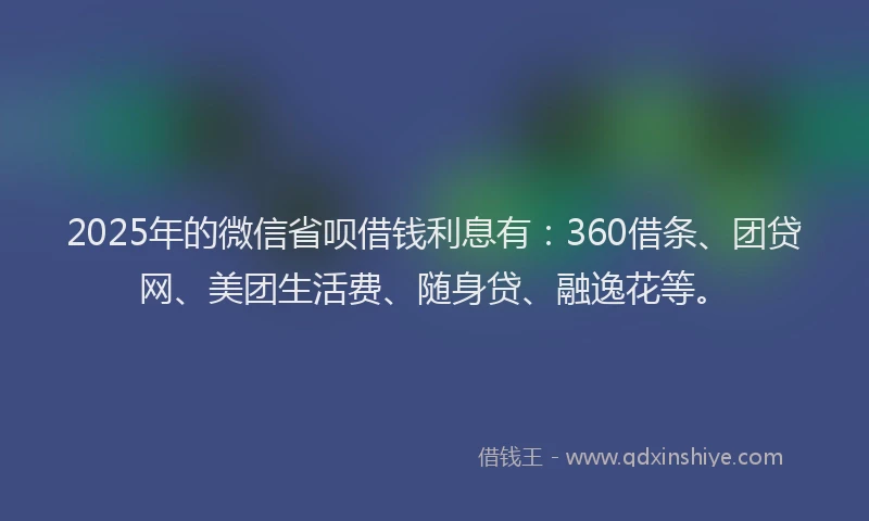 2025年的微信省呗借钱利息有：360借条、团贷网、美团生活费、随身贷、融逸花等。
