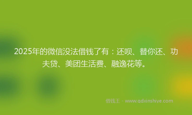 2025年的微信没法借钱了有：还呗、替你还、功夫贷、美团生活费、融逸花等。