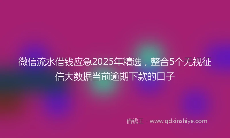微信流水借钱应急2025年精选，整合5个无视征信大数据当前逾期下款的口子