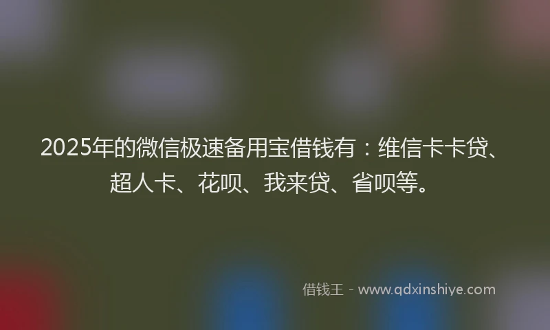 2025年的微信极速备用宝借钱有：维信卡卡贷、超人卡、花呗、我来贷、省呗等。