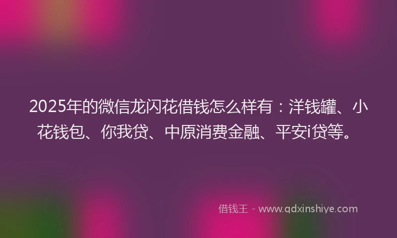 2025年的微信龙闪花借钱怎么样有：洋钱罐、小花钱包、你我贷、中原消费金融、平安i贷等。