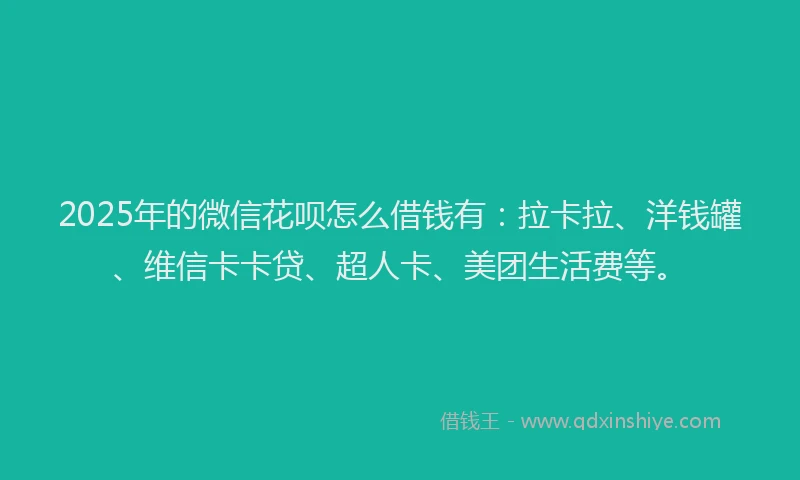 2025年的微信花呗怎么借钱有：拉卡拉、洋钱罐、维信卡卡贷、超人卡、美团生活费等。