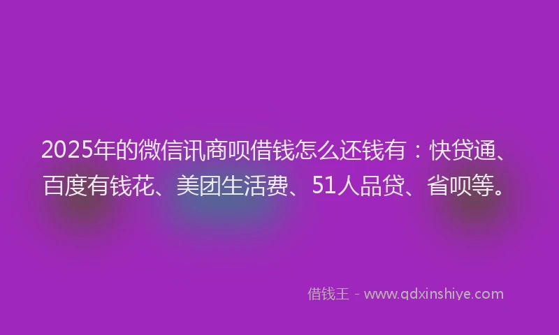2025年的微信讯商呗借钱怎么还钱有：快贷通、百度有钱花、美团生活费、51人品贷、省呗等。