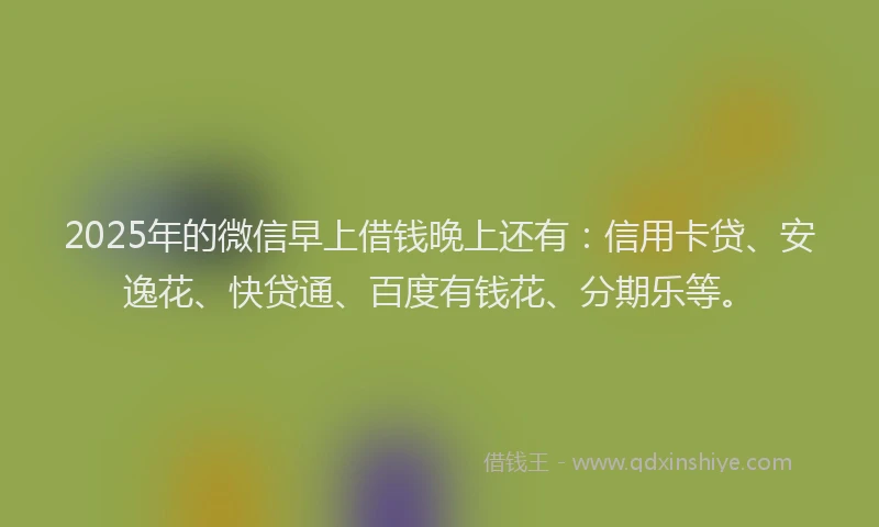 2025年的微信早上借钱晚上还有：信用卡贷、安逸花、快贷通、百度有钱花、分期乐等。
