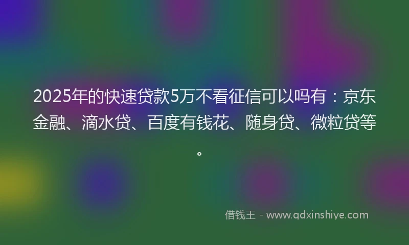 2025年的快速贷款5万不看征信可以吗有：京东金融、滴水贷、百度有钱花、随身贷、微粒贷等。