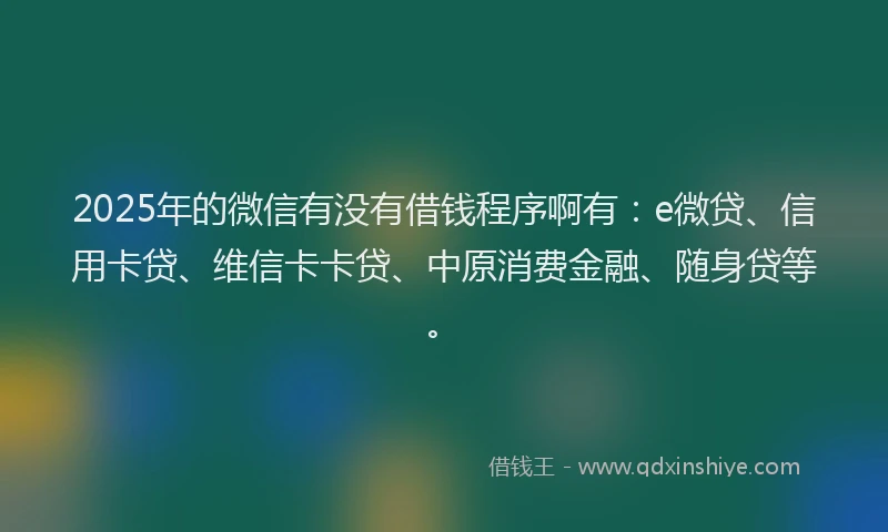 2025年的微信有没有借钱程序啊有：e微贷、信用卡贷、维信卡卡贷、中原消费金融、随身贷等。