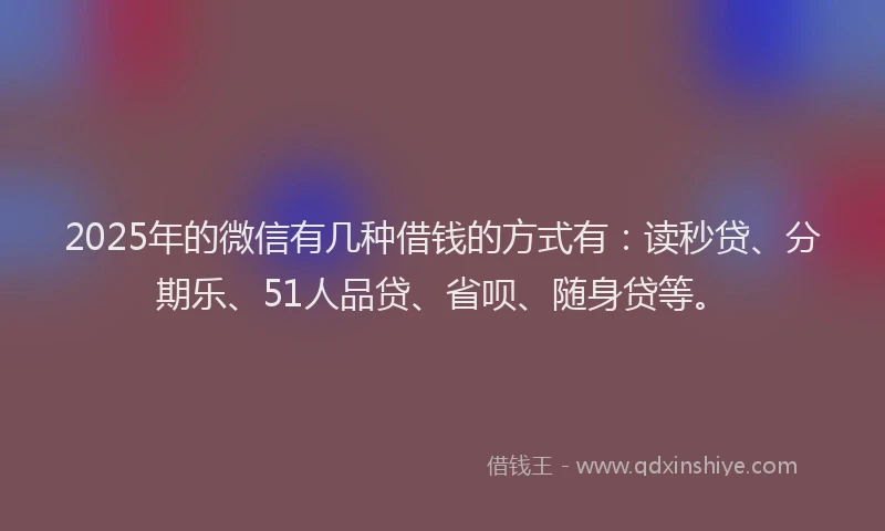 2025年的微信有几种借钱的方式有：读秒贷、分期乐、51人品贷、省呗、随身贷等。