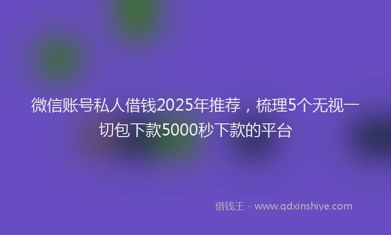 微信账号私人借钱2025年推荐，梳理5个无视一切包下款5000秒下款的平台
