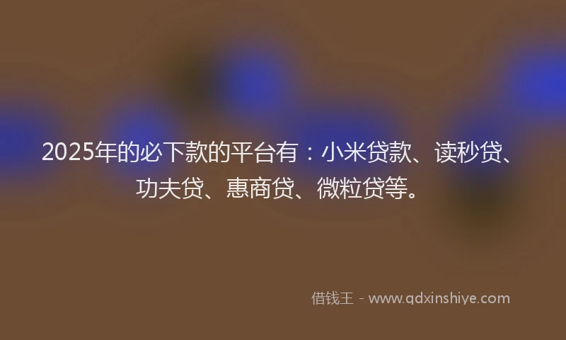 2025年的必下款的平台有：小米贷款、读秒贷、功夫贷、惠商贷、微粒贷等。