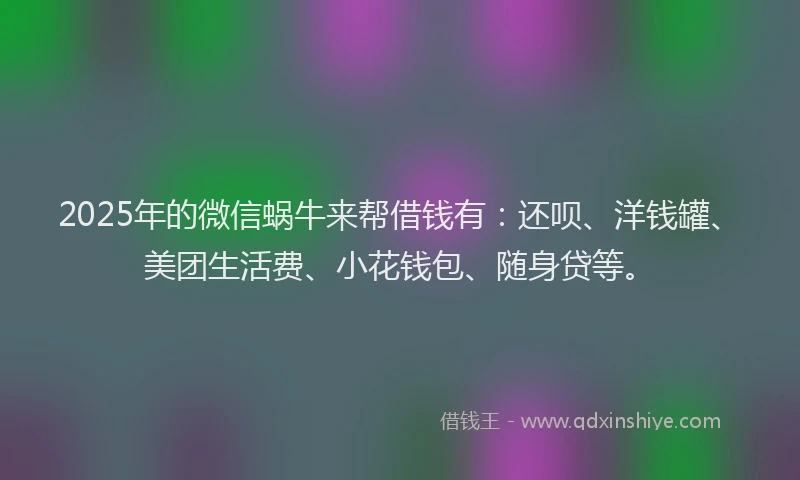 2025年的微信蜗牛来帮借钱有：还呗、洋钱罐、美团生活费、小花钱包、随身贷等。