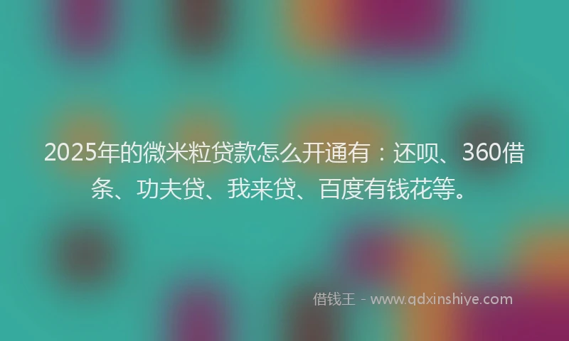2025年的微米粒贷款怎么开通有：还呗、360借条、功夫贷、我来贷、百度有钱花等。