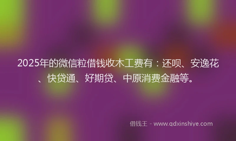 2025年的微信粒借钱收木工费有：还呗、安逸花、快贷通、好期贷、中原消费金融等。