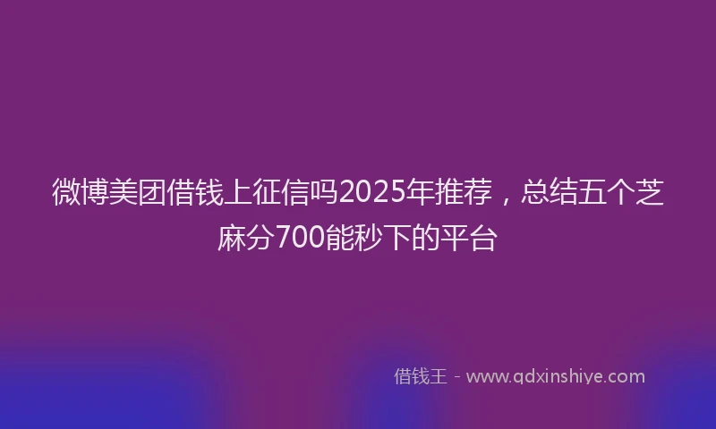 微博美团借钱上征信吗2025年推荐，总结五个芝麻分700能秒下的平台