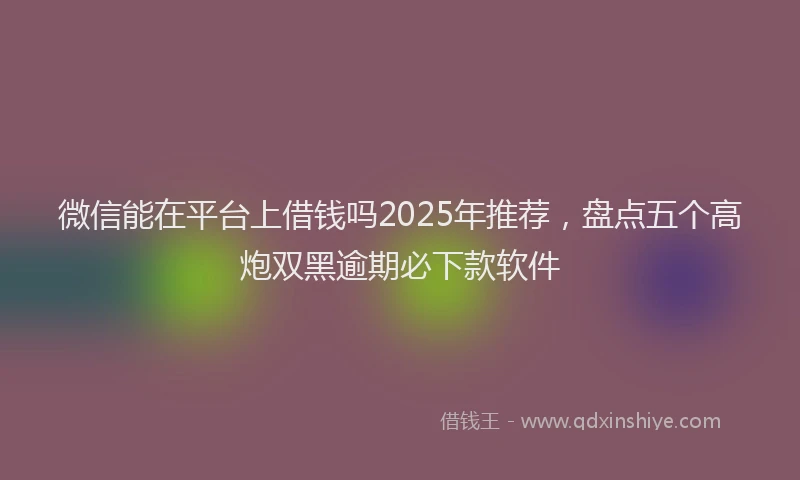 微信能在平台上借钱吗2025年推荐，盘点五个高炮双黑逾期必下款软件