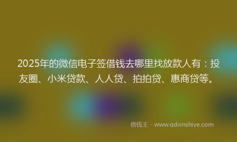 2025年的微信电子签借钱去哪里找放款人有：投友圈、小米贷款、人人贷、拍拍贷、惠商贷等。