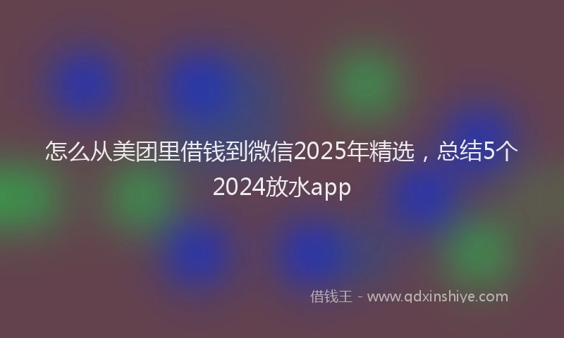 怎么从美团里借钱到微信2025年精选，总结5个2024放水app