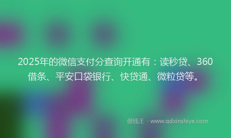 2025年的微信支付分查询开通有：读秒贷、360借条、平安口袋银行、快贷通、微粒贷等。