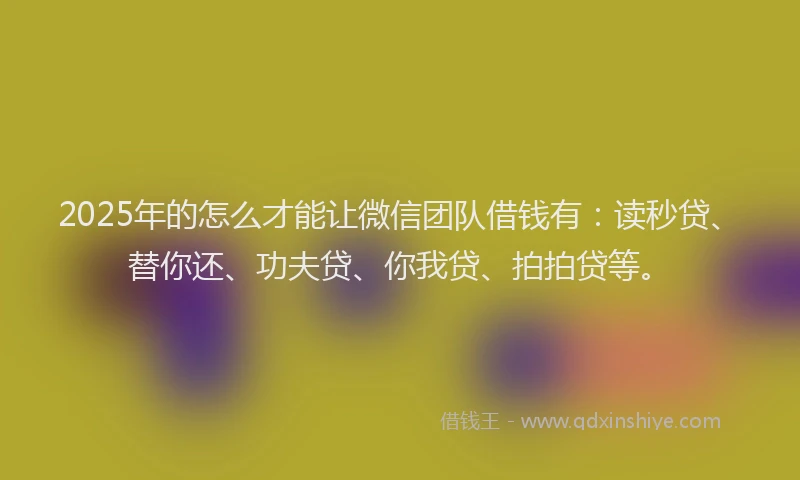 2025年的怎么才能让微信团队借钱有：读秒贷、替你还、功夫贷、你我贷、拍拍贷等。