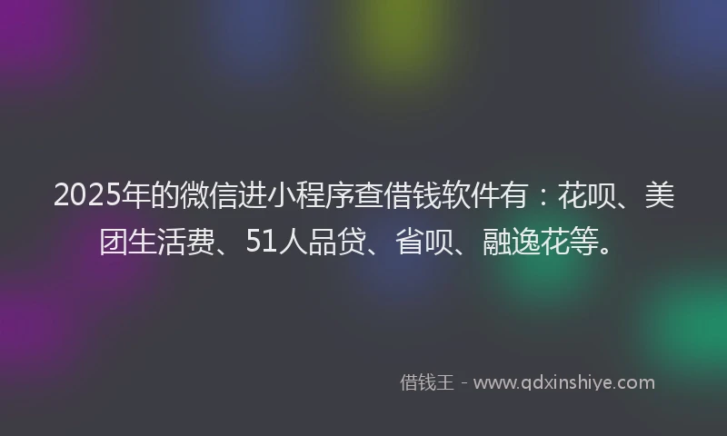 2025年的微信进小程序查借钱软件有：花呗、美团生活费、51人品贷、省呗、融逸花等。