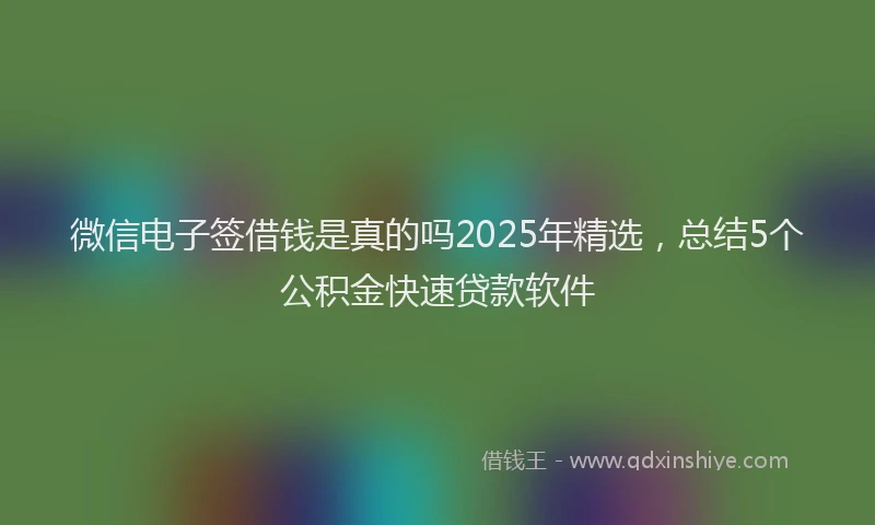 微信电子签借钱是真的吗2025年精选，总结5个公积金快速贷款软件