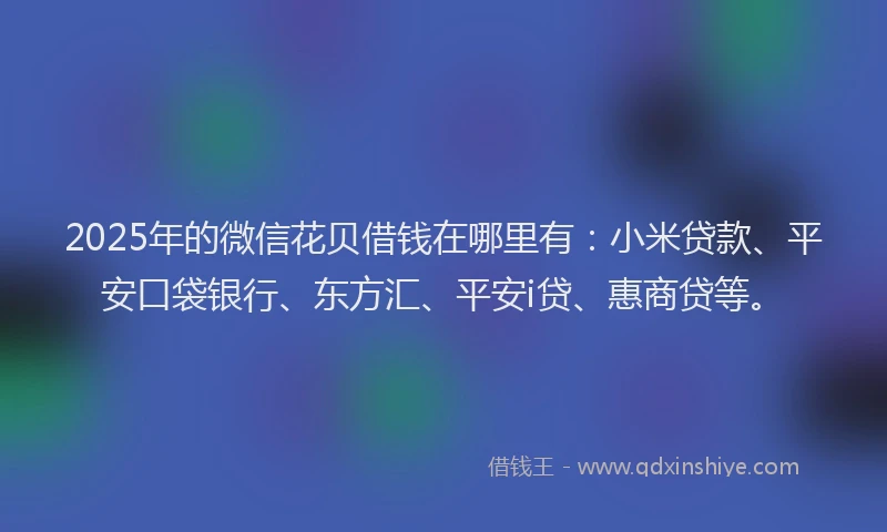 2025年的微信花贝借钱在哪里有：小米贷款、平安口袋银行、东方汇、平安i贷、惠商贷等。