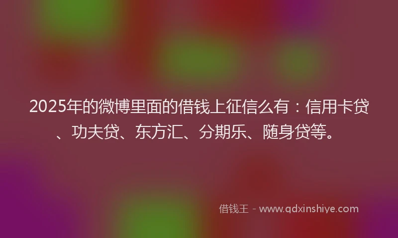 2025年的微博里面的借钱上征信么有：信用卡贷、功夫贷、东方汇、分期乐、随身贷等。
