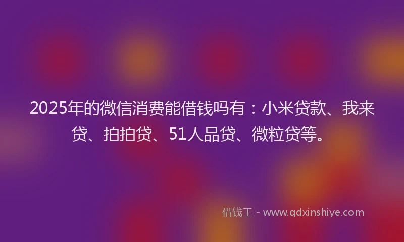 2025年的微信消费能借钱吗有：小米贷款、我来贷、拍拍贷、51人品贷、微粒贷等。