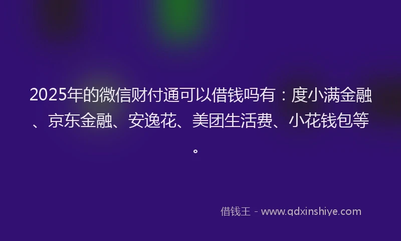 2025年的微信财付通可以借钱吗有：度小满金融、京东金融、安逸花、美团生活费、小花钱包等。