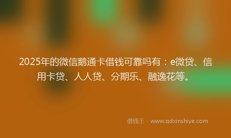 2025年的微信鹅通卡借钱可靠吗有：e微贷、信用卡贷、人人贷、分期乐、融逸花等。