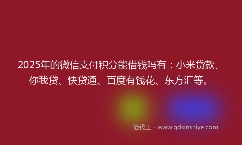 2025年的微信支付积分能借钱吗有:小米贷款、你我贷、快贷通、百度有钱花、东方汇等。