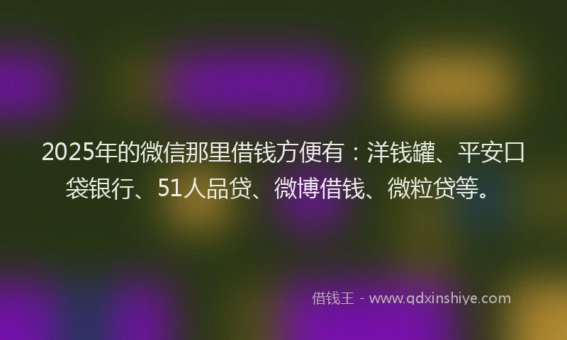 2025年的微信那里借钱方便有:洋钱罐、平安口袋银行、51人品贷、微博借钱、微粒贷等。
