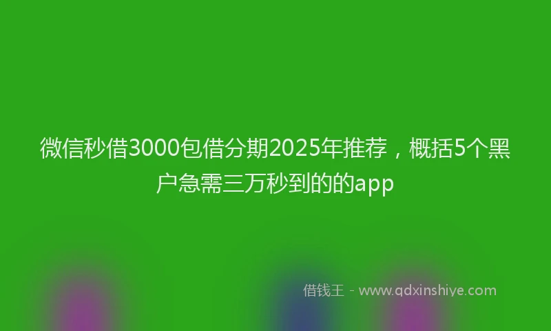 微信秒借3000包借分期2025年推荐，概括5个黑户急需三万秒到的的app