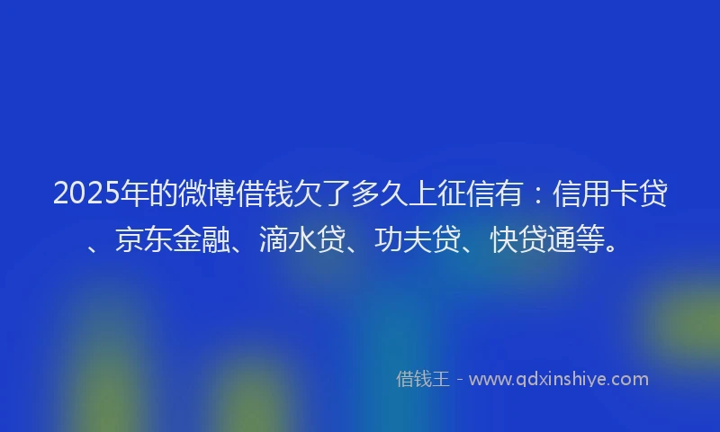 2025年的微博借钱欠了多久上征信有：信用卡贷、京东金融、滴水贷、功夫贷、快贷通等。