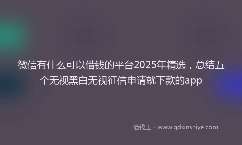 微信有什么可以借钱的平台2025年精选，总结五个无视黑白无视征信申请就下款的app