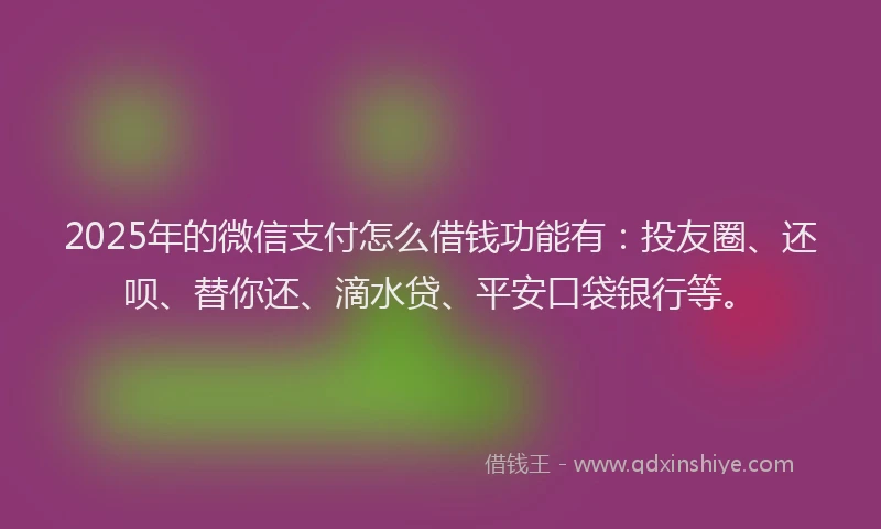 2025年的微信支付怎么借钱功能有：投友圈、还呗、替你还、滴水贷、平安口袋银行等。
