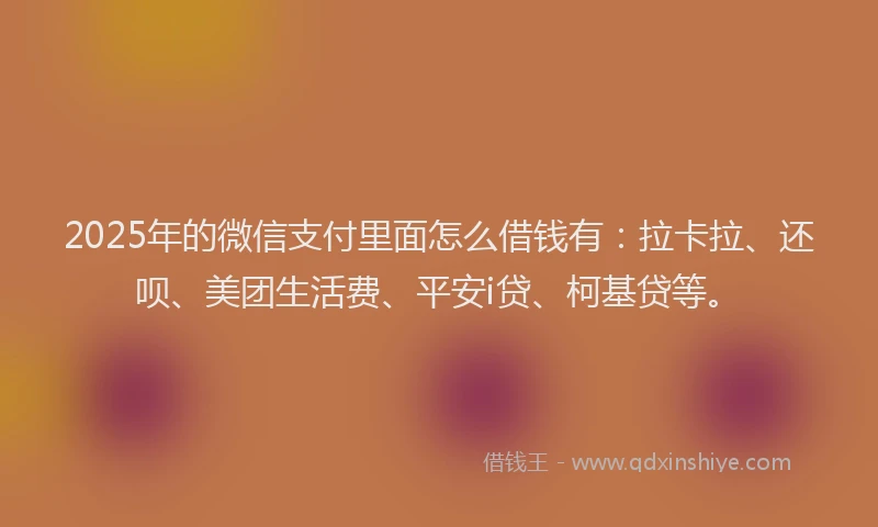 2025年的微信支付里面怎么借钱有：拉卡拉、还呗、美团生活费、平安i贷、柯基贷等。