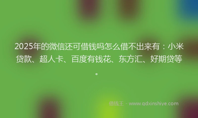 2025年的微信还可借钱吗怎么借不出来有：小米贷款、超人卡、百度有钱花、东方汇、好期贷等。