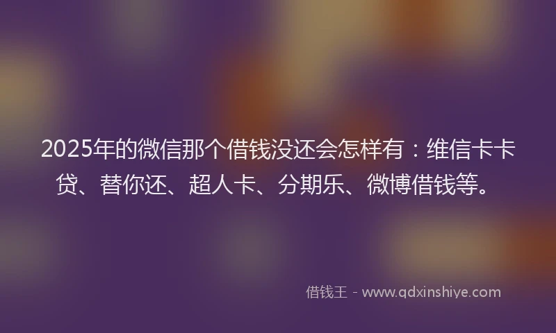 2025年的微信那个借钱没还会怎样有：维信卡卡贷、替你还、超人卡、分期乐、微博借钱等。