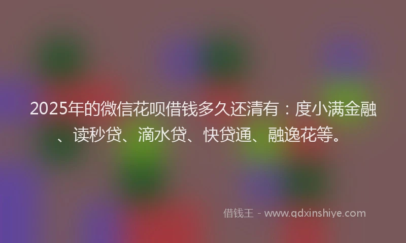 2025年的微信花呗借钱多久还清有：度小满金融、读秒贷、滴水贷、快贷通、融逸花等。