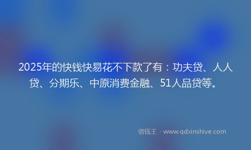 2025年的快钱快易花不下款了有：功夫贷、人人贷、分期乐、中原消费金融、51人品贷等。