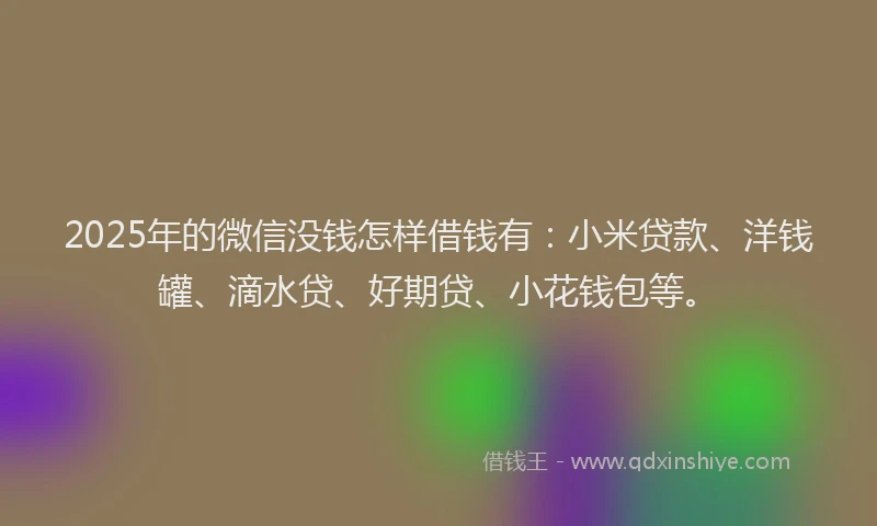 2025年的微信没钱怎样借钱有：小米贷款、洋钱罐、滴水贷、好期贷、小花钱包等。