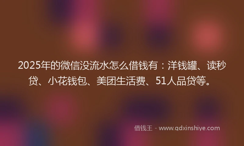 2025年的微信没流水怎么借钱有：洋钱罐、读秒贷、小花钱包、美团生活费、51人品贷等。