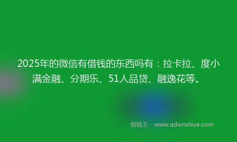 2025年的微信有借钱的东西吗有：拉卡拉、度小满金融、分期乐、51人品贷、融逸花等。
