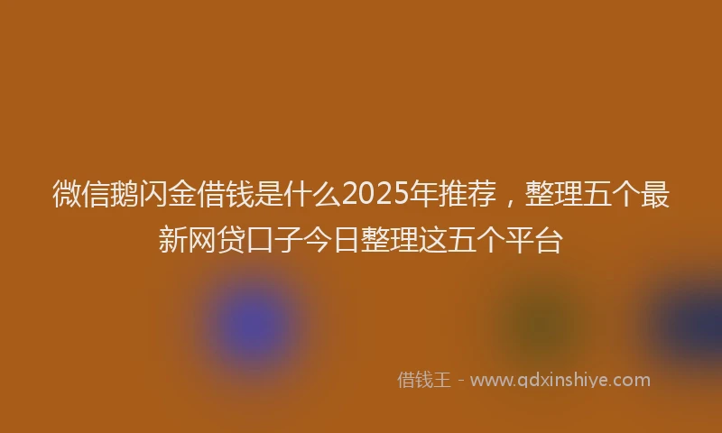 微信鹅闪金借钱是什么2025年推荐，整理五个最新网贷口子今日整理这五个平台