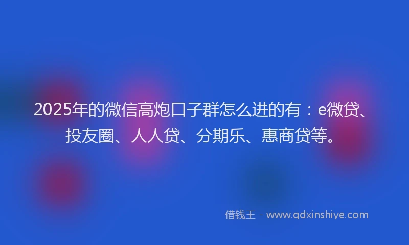 2025年的微信高炮口子群怎么进的有：e微贷、投友圈、人人贷、分期乐、惠商贷等。