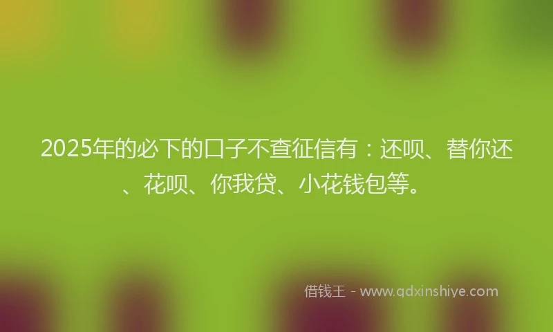 2025年的必下的口子不查征信有：还呗、替你还、花呗、你我贷、小花钱包等。