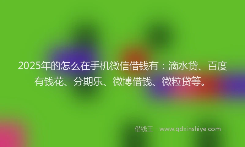 2025年的怎么在手机微信借钱有：滴水贷、百度有钱花、分期乐、微博借钱、微粒贷等。