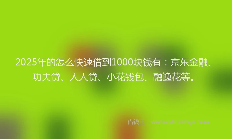 2025年的怎么快速借到1000块钱有：京东金融、功夫贷、人人贷、小花钱包、融逸花等。