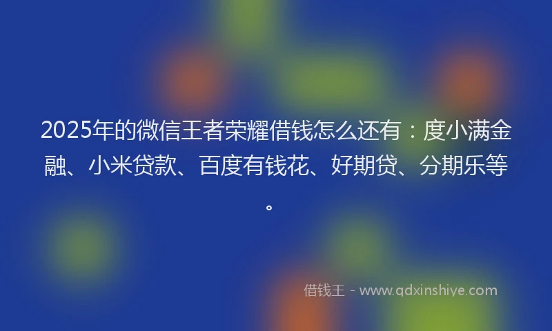 2025年的微信王者荣耀借钱怎么还有：度小满金融、小米贷款、百度有钱花、好期贷、分期乐等。
